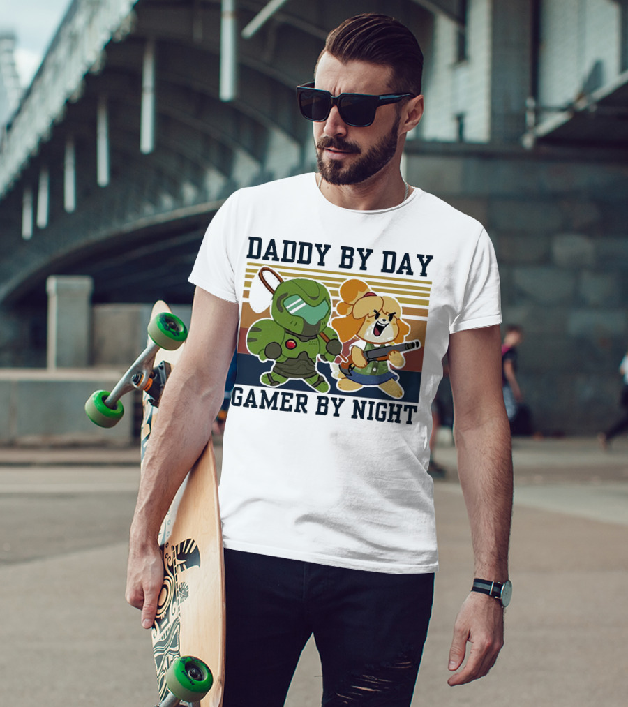Daddy By Day Gamer By Night Doomguy Isabelle Crossover T-Shirt