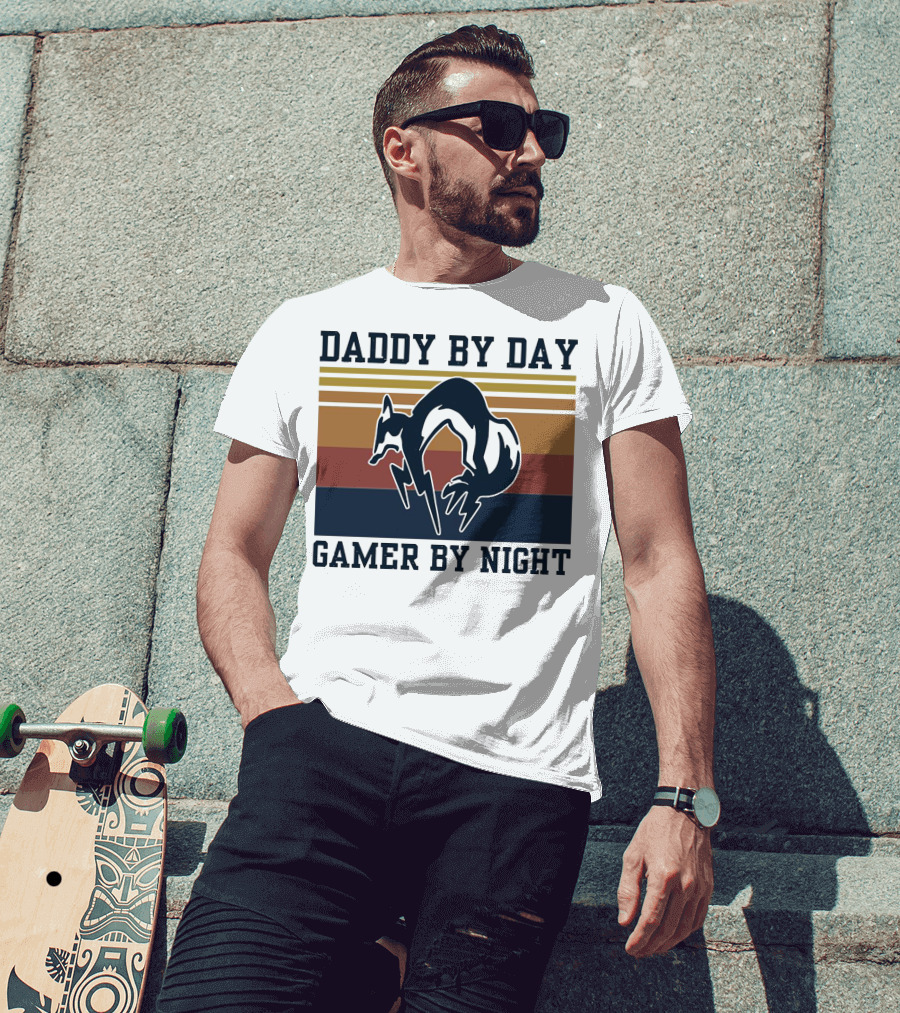 Daddy By Day Gamer By Night Retro Foxhound T-Shirt
