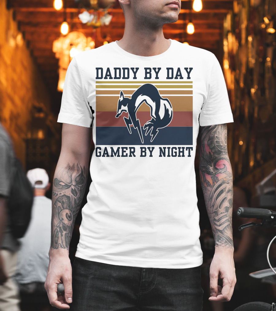 Daddy By Day Gamer By Night Retro Foxhound T-Shirt