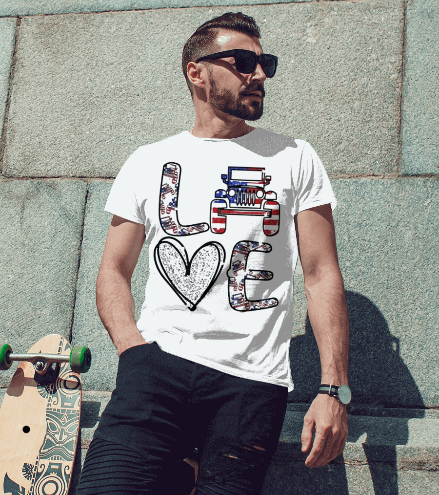 Love Jeep American Flag Enthusiast T-Shirt