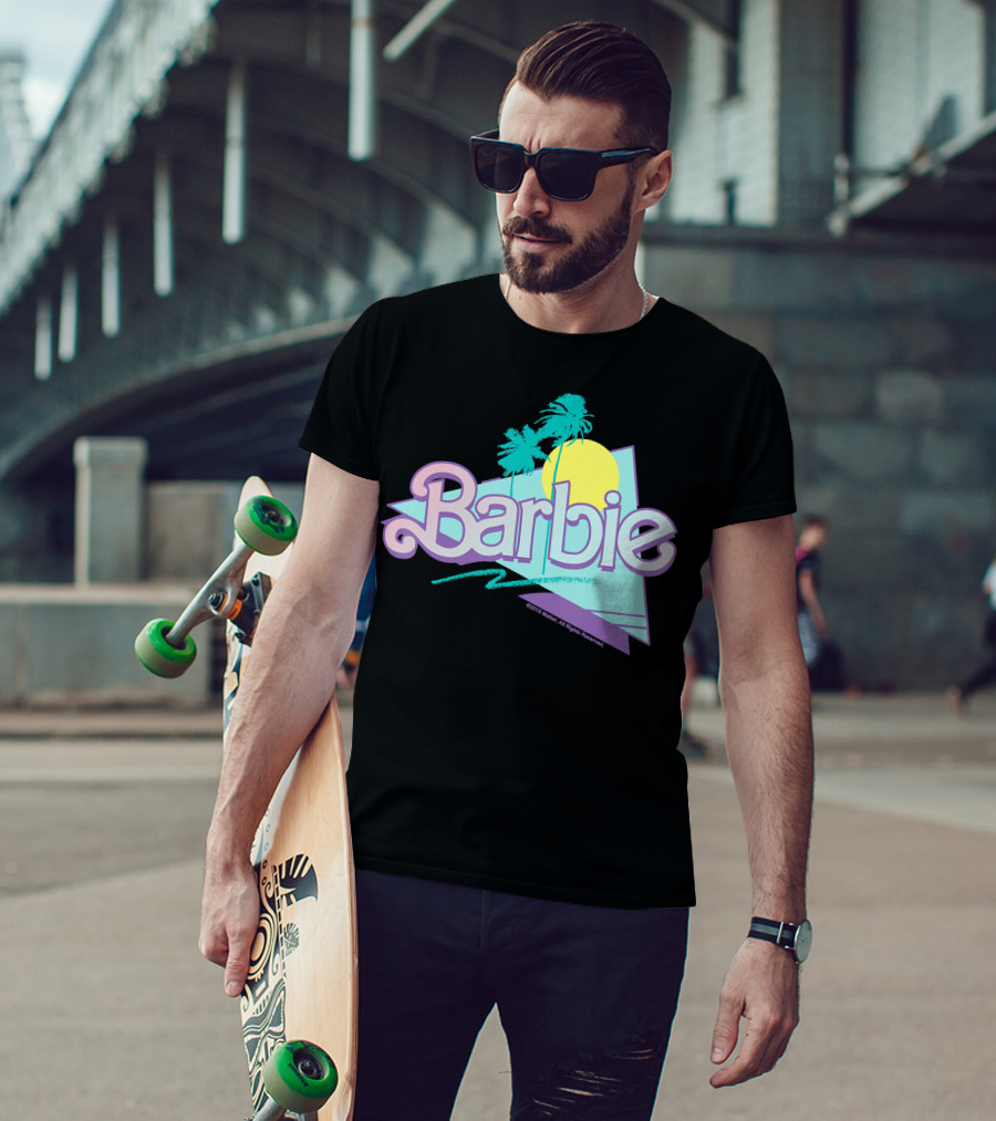 Barbie Pastel 90s Retro Logo With Palm Trees And Sunburst T-Shirt