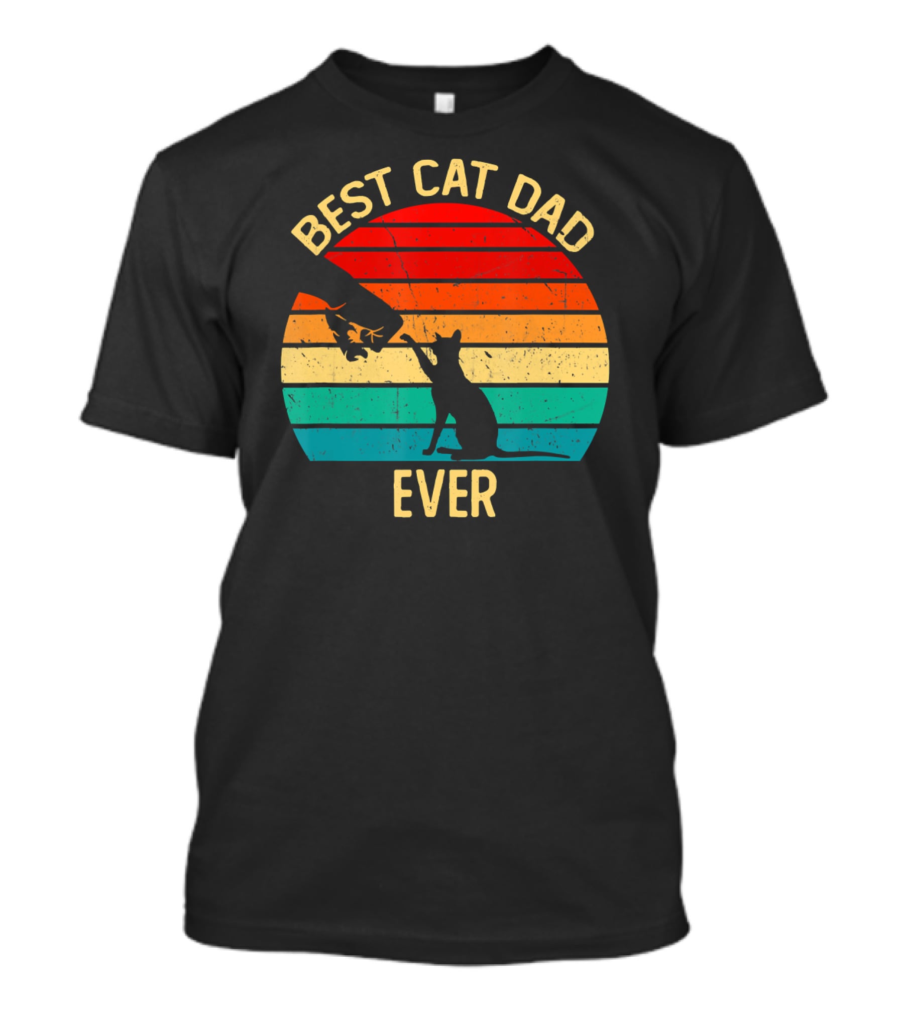 Best Cat Dad Ever Retro Vintage Paw Fist Bump Silhouette Sunset T-Shirt