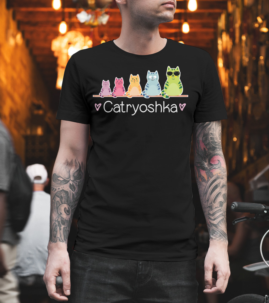 Catryoshka Cute Cats Matryoshka Russian Nesting Doll Colorful Kitty Lineup T-Shirt