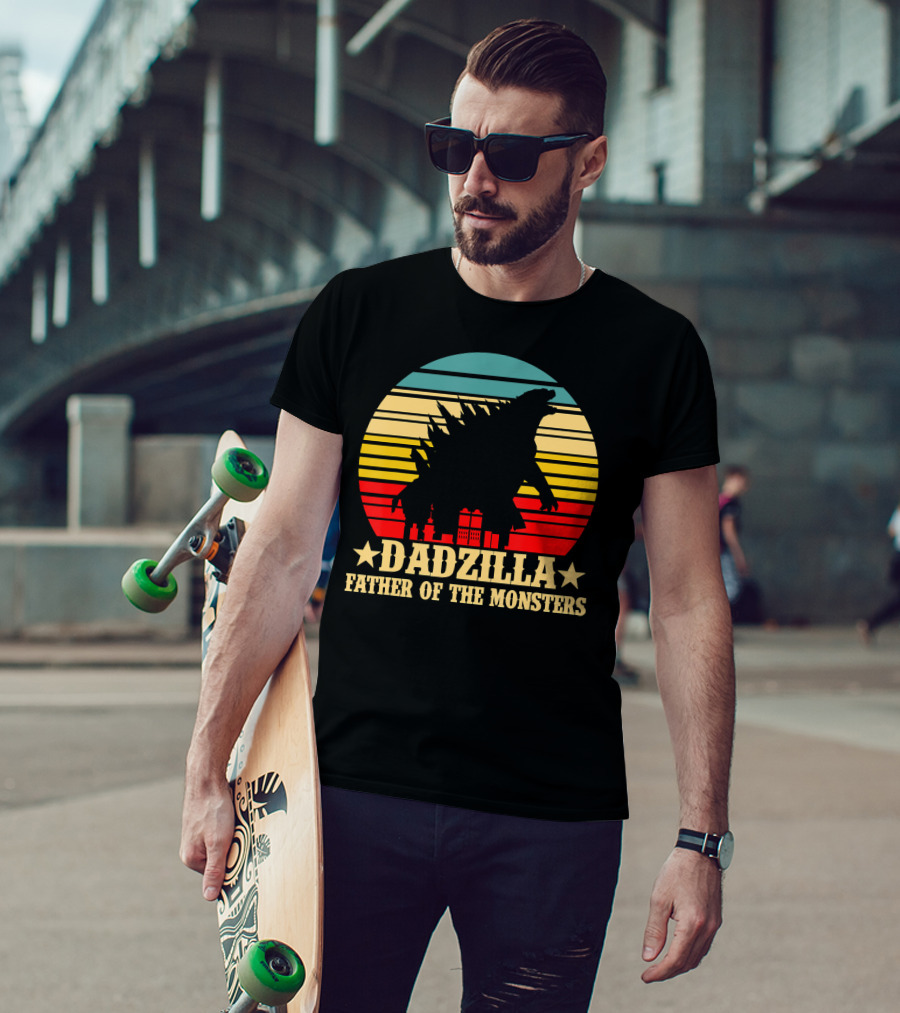 Dadzilla Father Of The Monsters Dinosaur Retro Sunset Monster T-Shirt