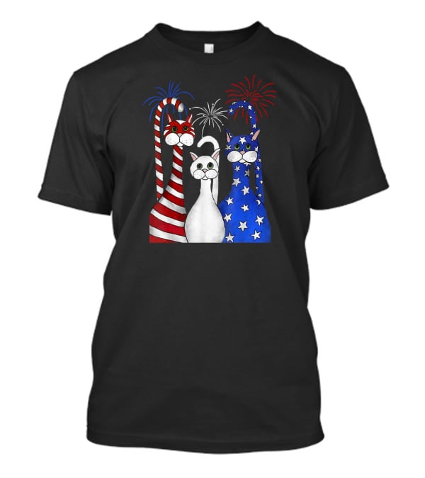 Patriotic Cats American Flag Paws USA Fireworks T-Shirt