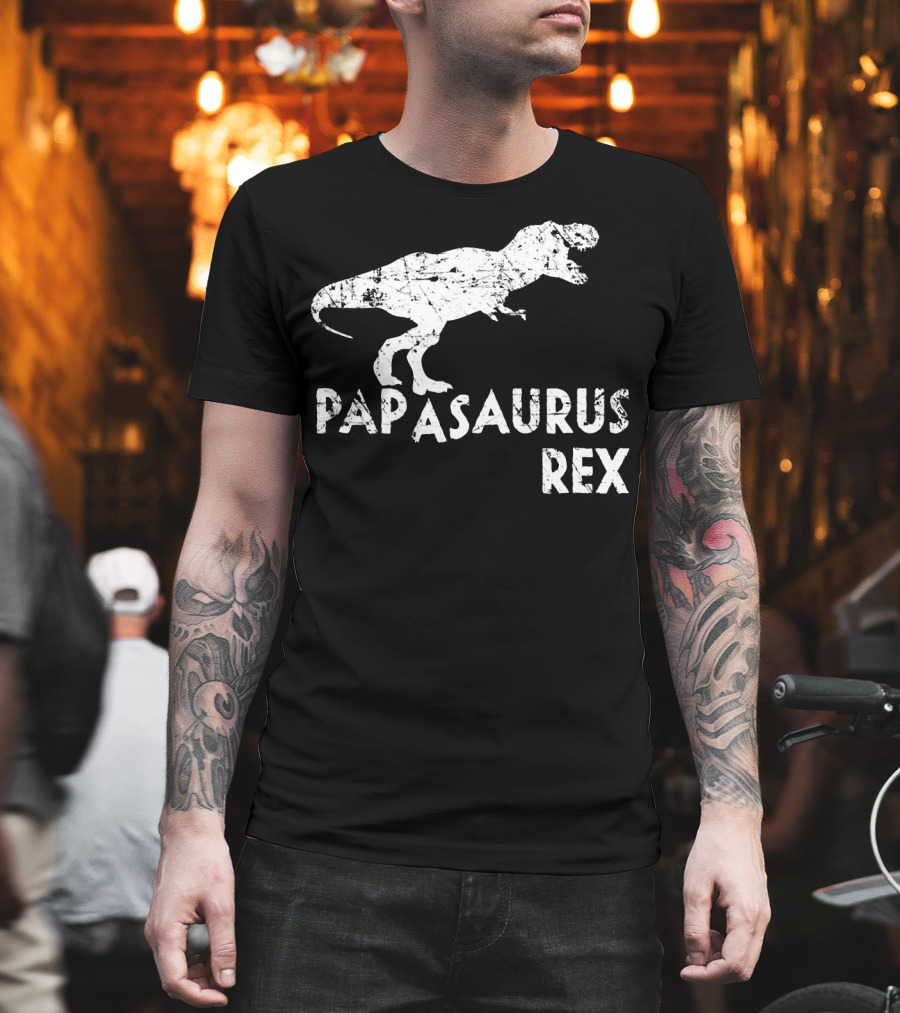 Mens Papasaurus Rex Funny Cute Dinosaur Father's Day T-Rex T-Shirt