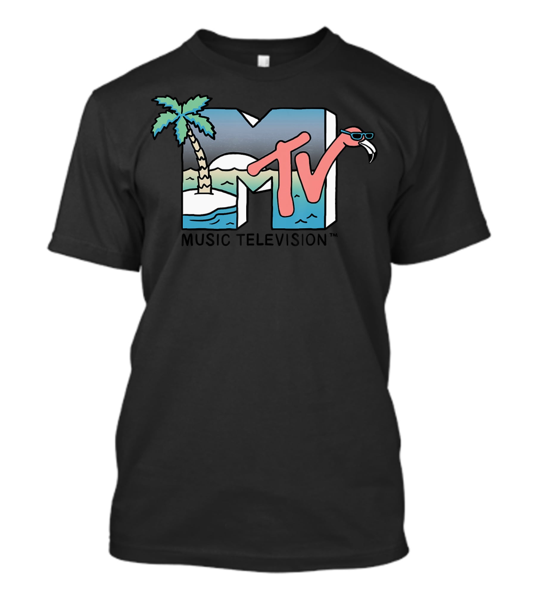MTV Music Television Beach Island Flamingo Sunglasses T-Shirt