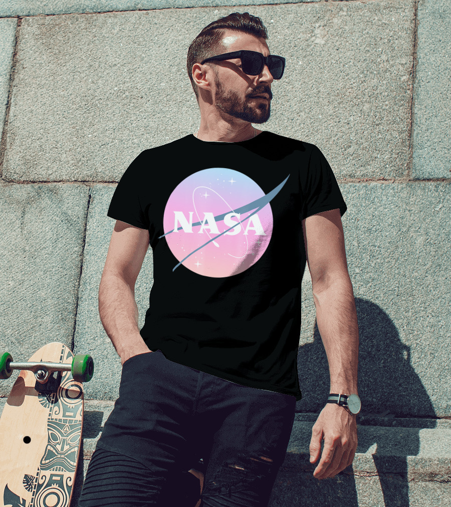 NASA Pastel Rainbow Space Logo Astronaut Outer Space Emblem T-Shirt