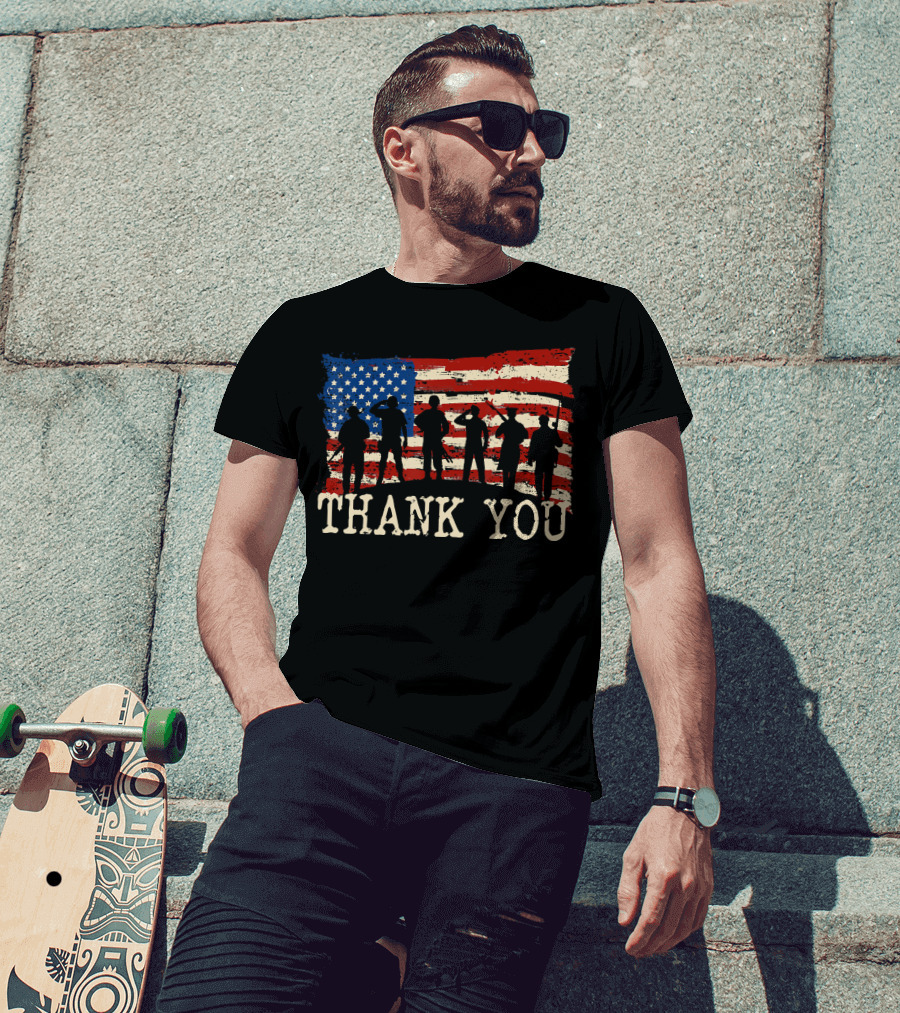 Thank You American Flag Thank You Veterans Proud Veteran T-Shirt