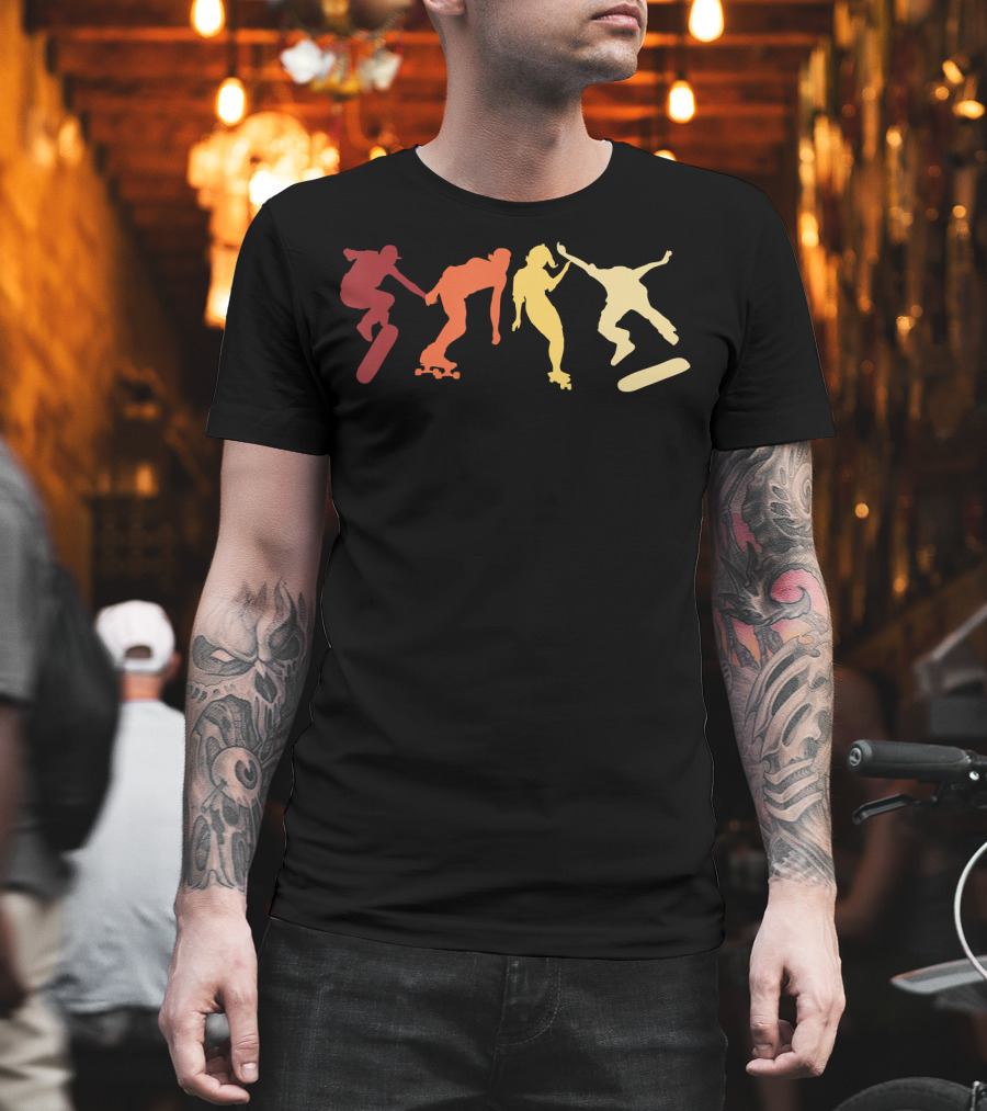Retro Vintage Skateboard Skater Silhouettes Skate Boarding T-Shirt