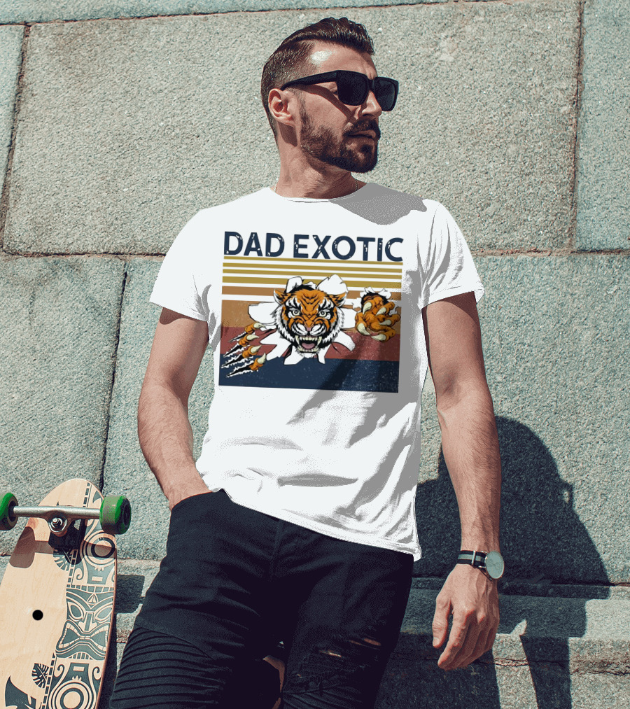 Dad Exotic Fierce Tiger With Retro Stripes T-Shirt