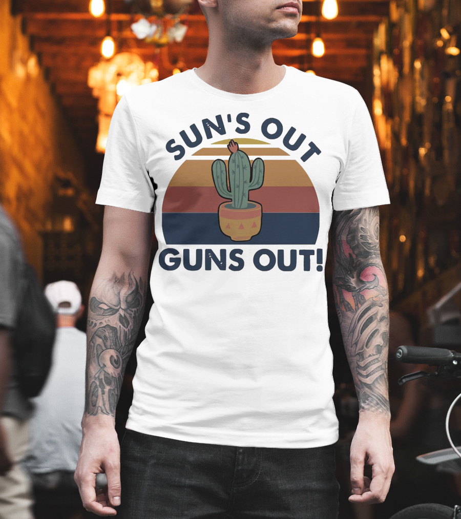 Sun’s Out Guns Out Cactus Retro Sunburst T-Shirt