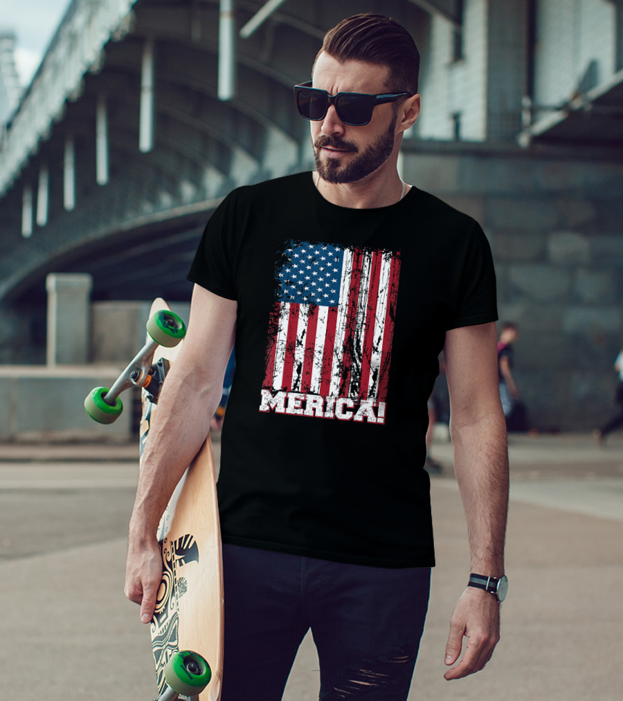 Merica American Flag Independence Day Patriotic T-Shirt