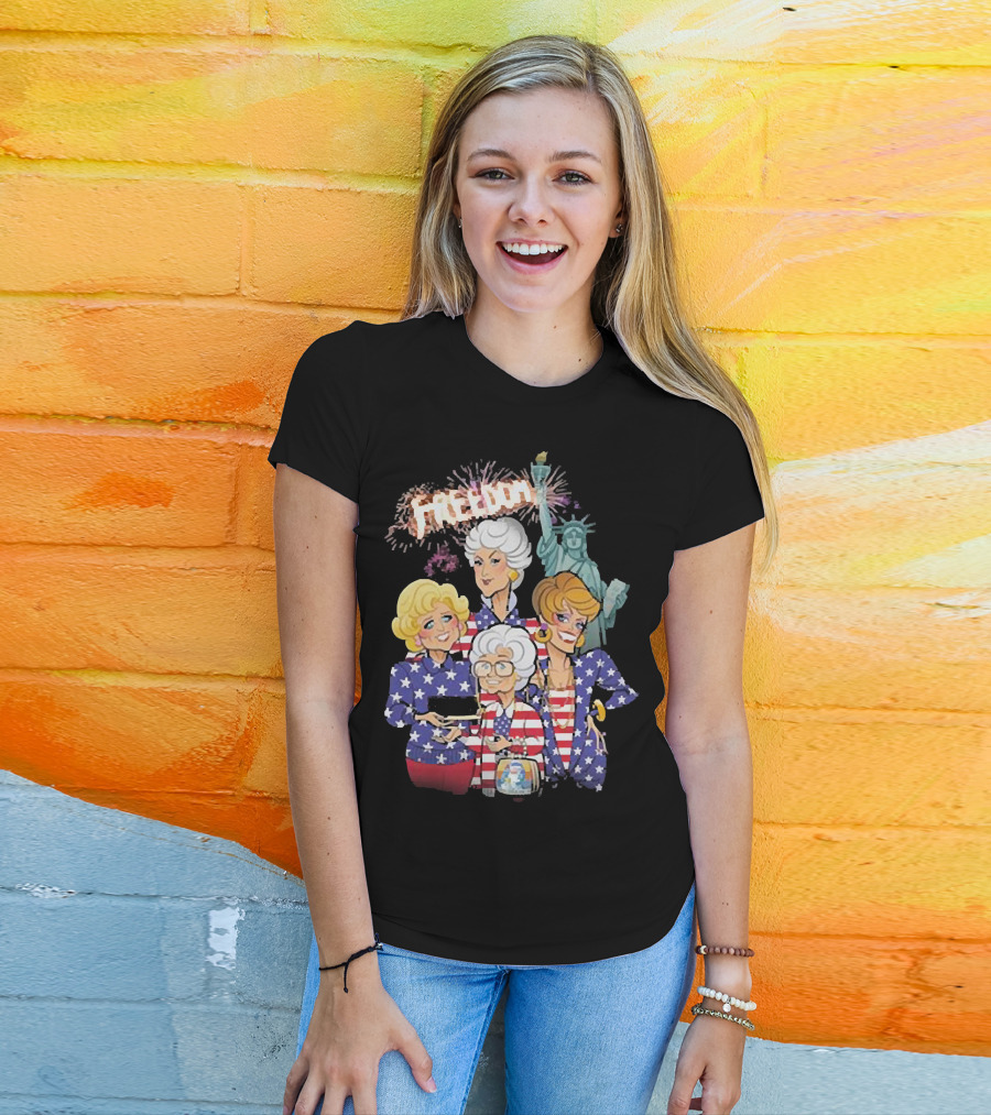 America Flag Golden Girls Freedom With Statue Of Liberty Fireworks T-Shirt