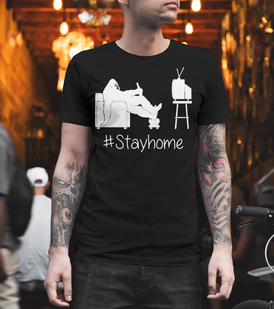 Bigfoot Relaxing Watching TV #Stayhome T-Shirt