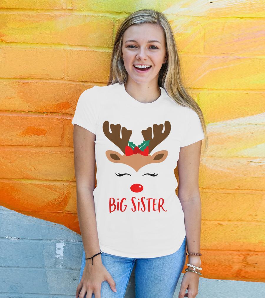 Big Sister Reindeer Christmas Matching Sibling Outfits T-Shirt