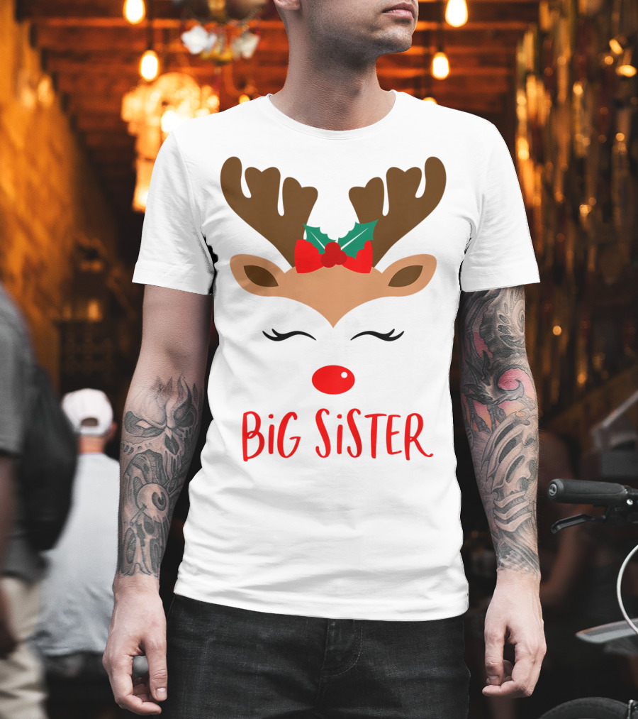 Big Sister Reindeer Christmas Matching Sibling Outfits T-Shirt