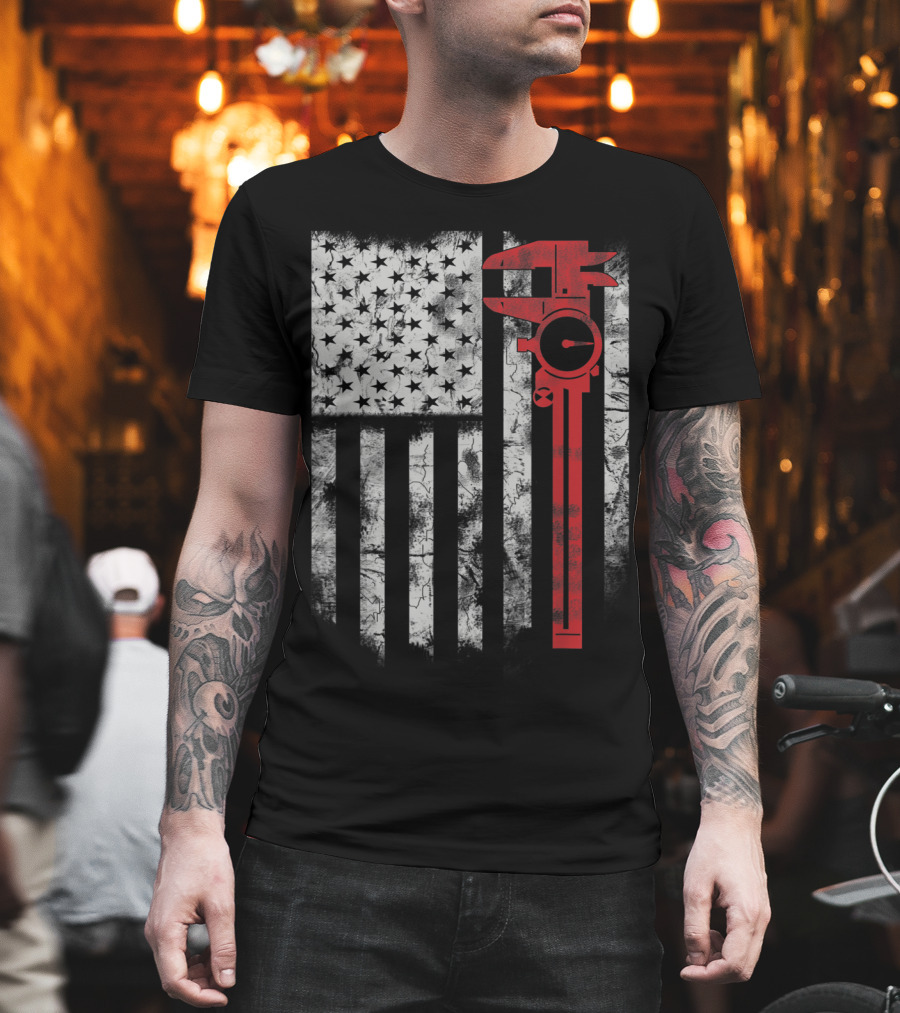 American Flag with Red Caliper for CNC Machinists T-Shirt