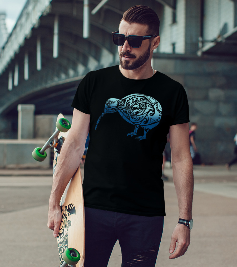 Polynesia Maori Kiwi Bird Ocean Blue T-Shirt