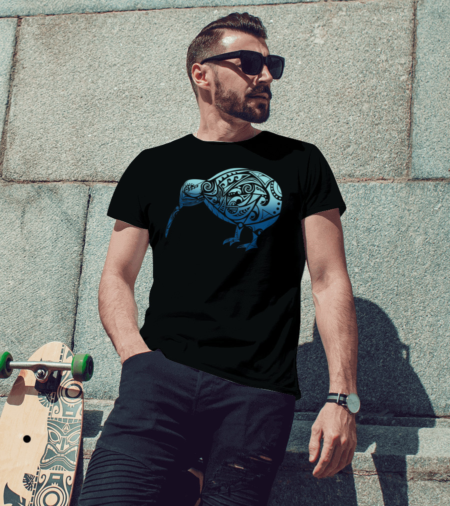 Polynesia Maori Kiwi Bird Ocean Blue T-Shirt