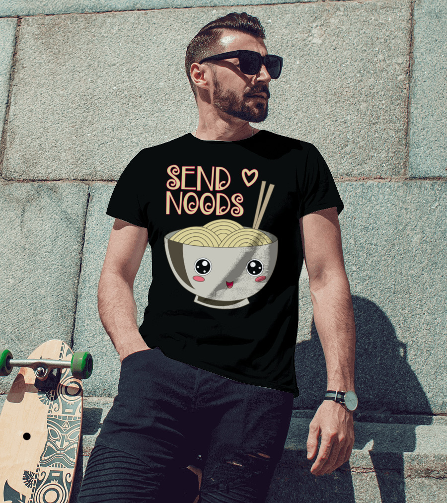 Send Noods Kawaii Ramen Bowl With Chopsticks And Heart T-Shirt