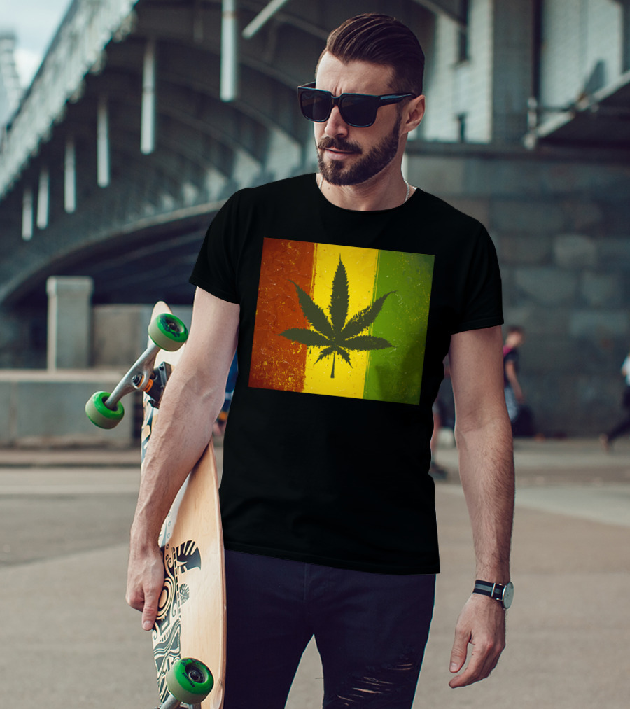 Rasta Jamaican Marijuana Leaf Legalized Pot Flag T-Shirt