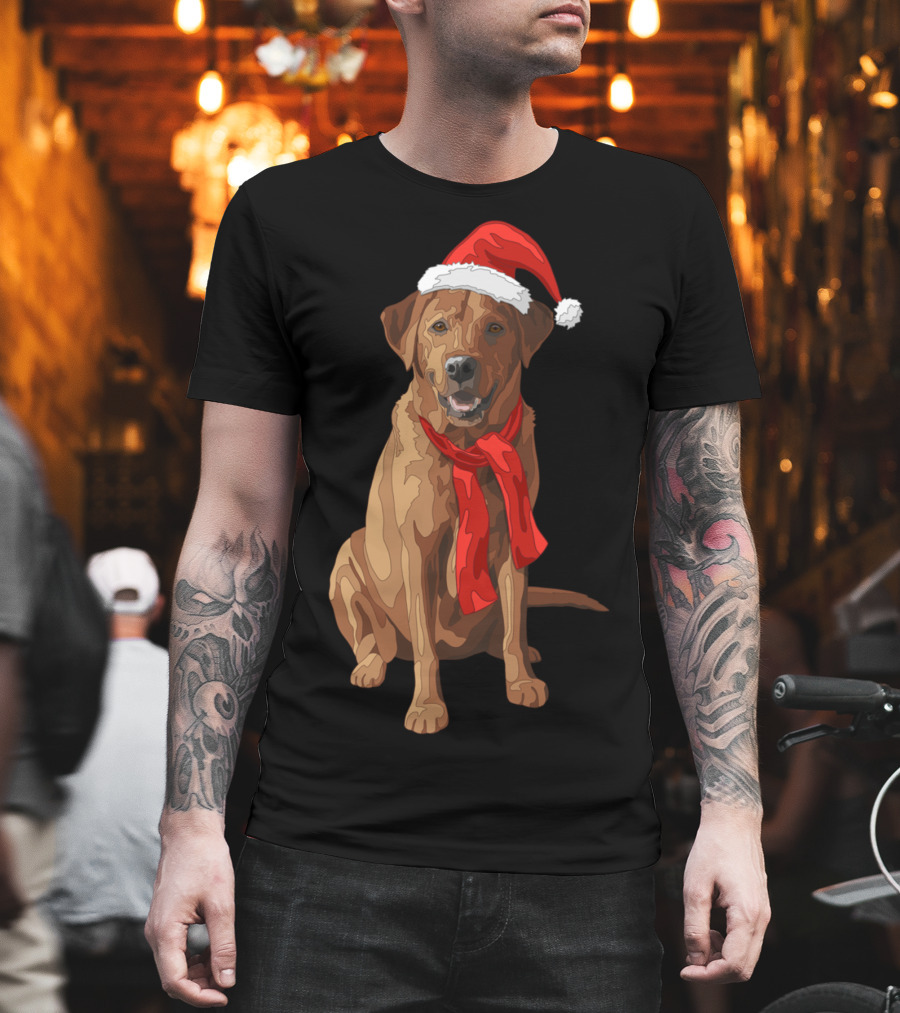 Red Labrador Retriever Dog with Christmas Santa Hat and Scarf T-Shirt