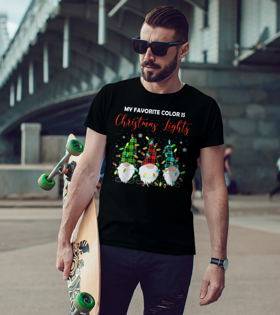My Favorite Color Is Christmas Lights 3 Nordic Gnomes Swedish Xmas Nisse T-Shirt