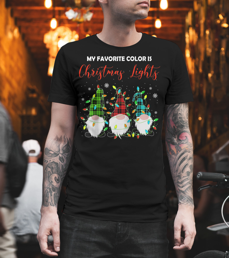 My Favorite Color Is Christmas Lights 3 Nordic Gnomes Swedish Xmas Nisse T-Shirt