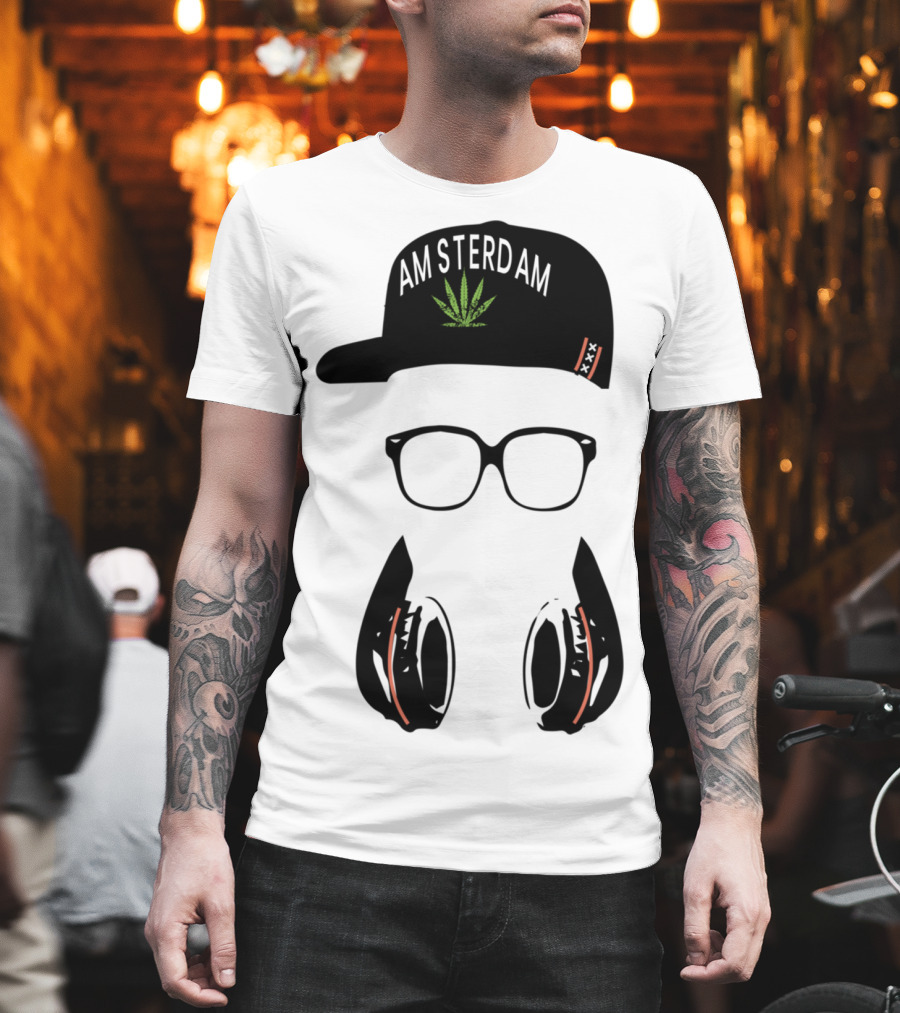 Amsterdam Holland Marijuana Souvenir Hat Glasses Headphones T-Shirt