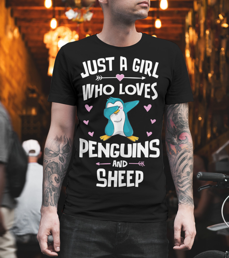 Just A Girl Who Loves Penguins And Sheep Dabbing Penguin Heart Arrows T-Shirt