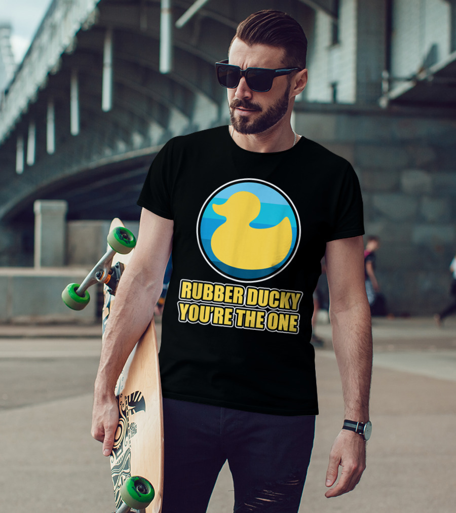 Rubber Ducky You're The One Iconic Yellow Toy Bath Duck Blue Circle Background T-Shirt
