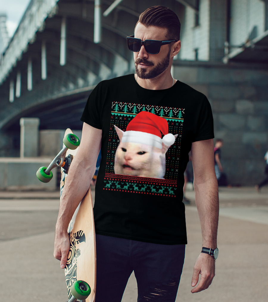 Santa Cat Ugly Christmas Merry T-Shirt