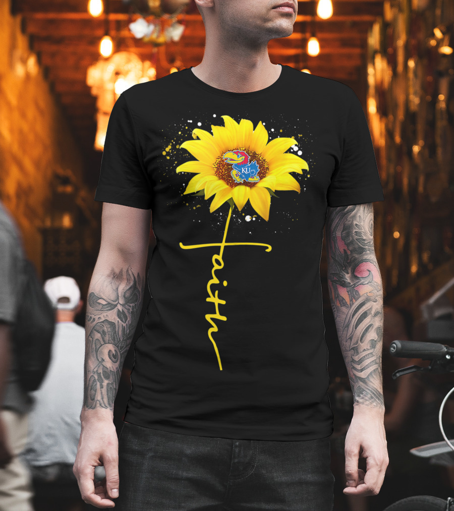 Kansas Jayhawks Sunflower Faith Cross Shape T-Shirt