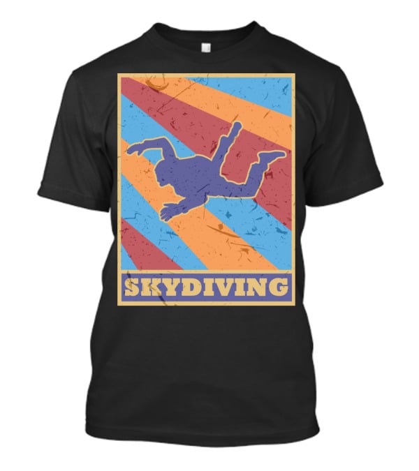 Vintage Skydiving Silhouette With Colorful Retro Stripes T-Shirt