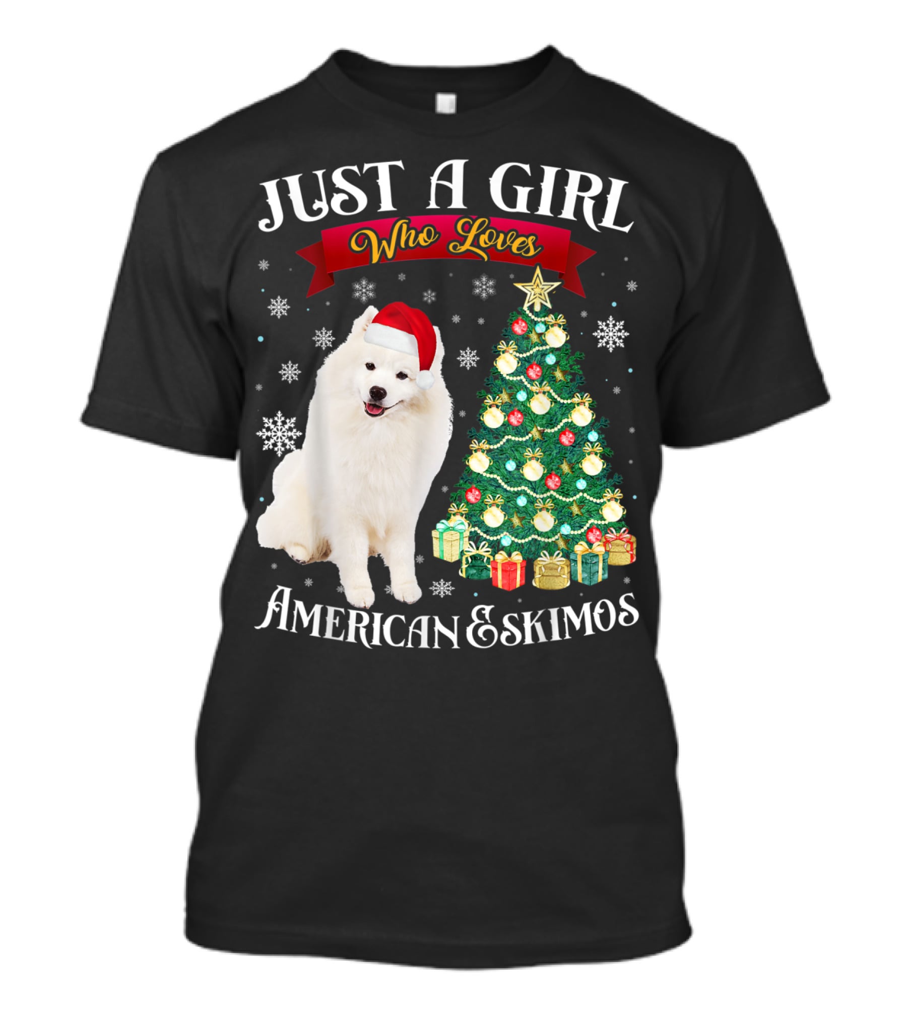 Just A Girl Who Loves American Eskimos Santa Hat Christmas Tree T-Shirt