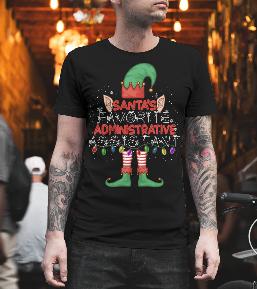 Santa's Favorite Administrative Assistant Elf Christmas Lights T-Shirt