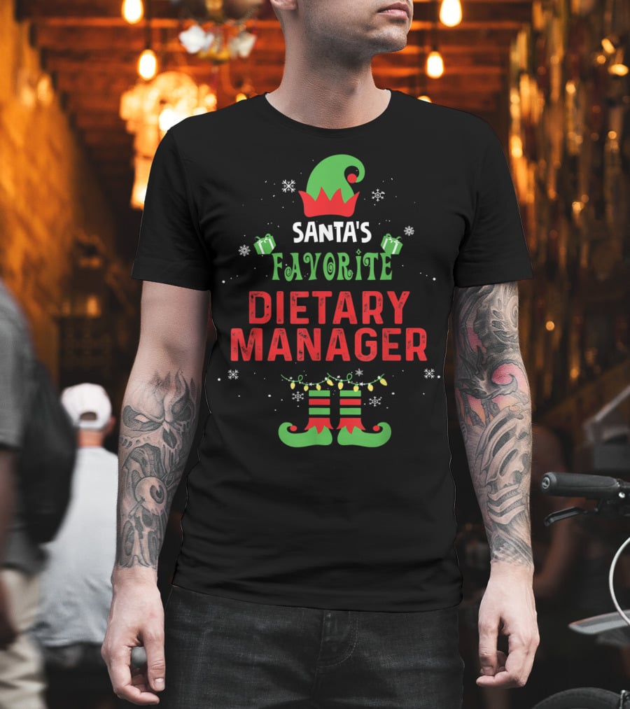 Santa's Favorite Dietary Manager Elf Hat Snowflakes Presents Holiday T-Shirt