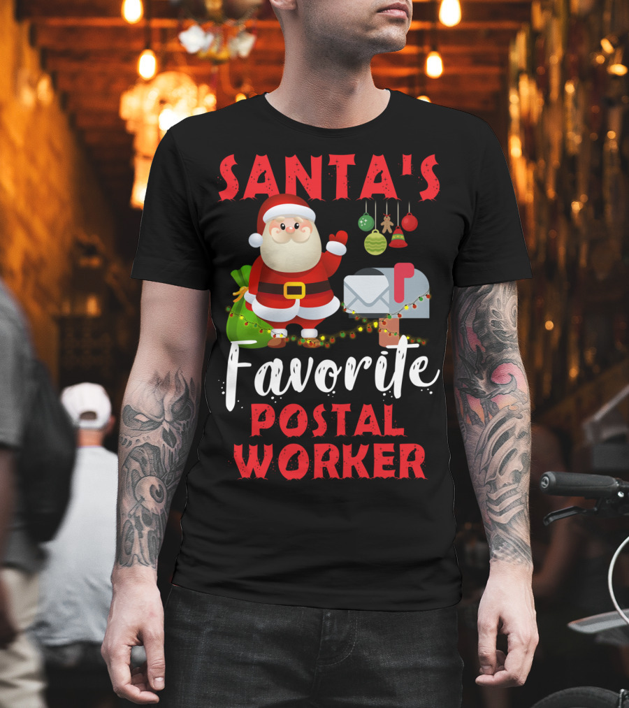 Santa's Favorite Postal Worker Christmas Mailbox Santa Claus T-Shirt