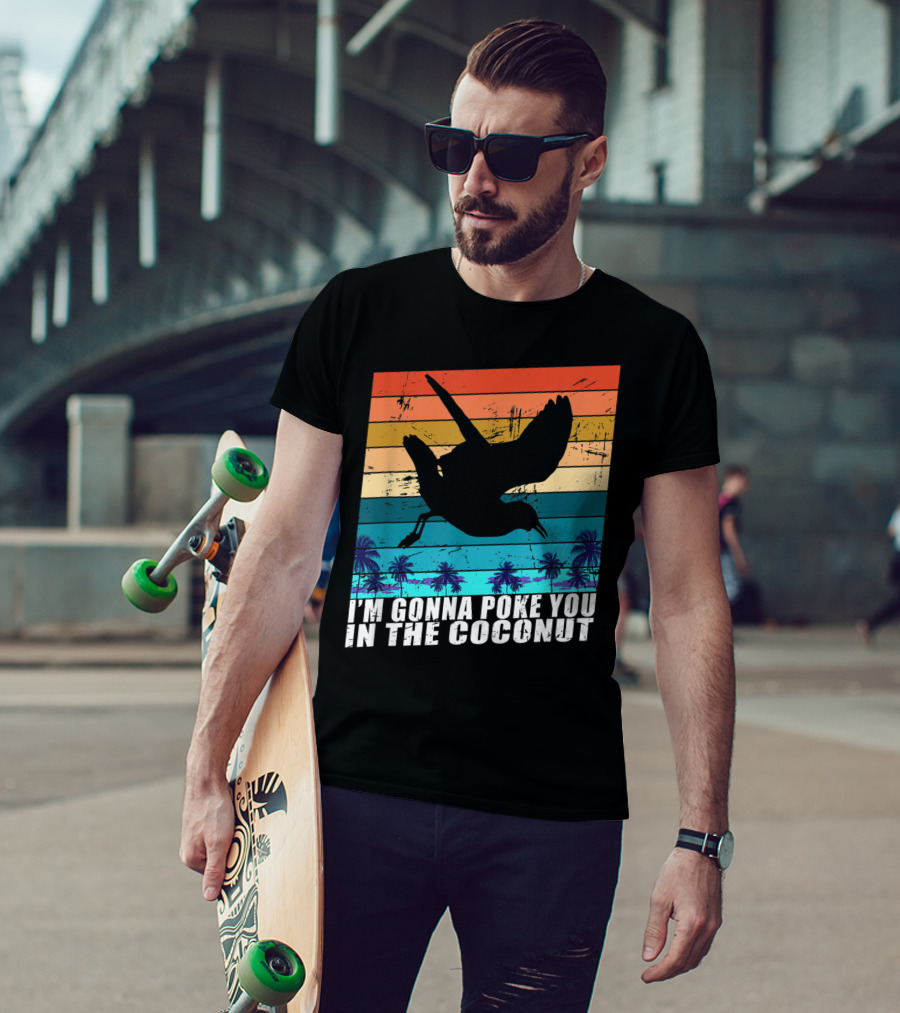 I'm Gonna Poke You In The Coconut Seagull Silhouette Tropical Stripes T-Shirt