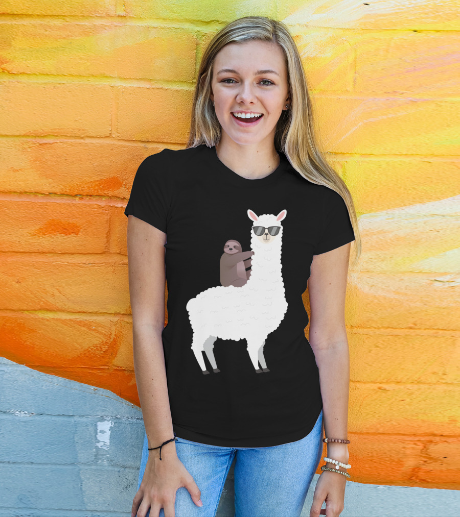 Sloth Life Riding Llama Cool Sunglasses Duo T-Shirt