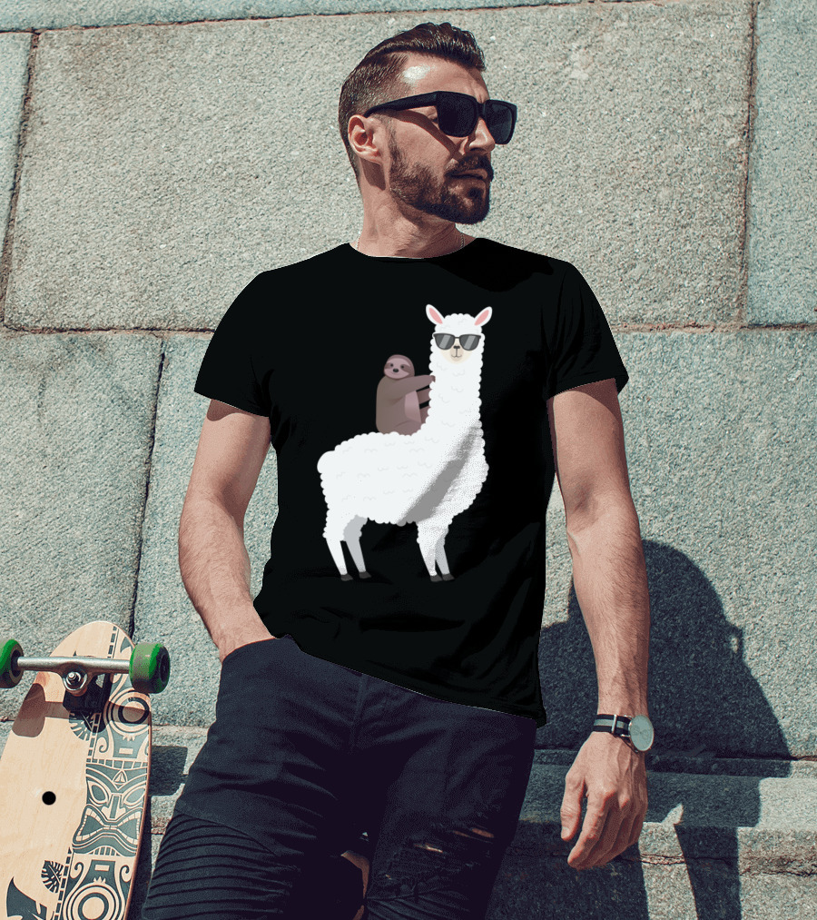 Sloth Life Riding Llama Cool Sunglasses Duo T-Shirt