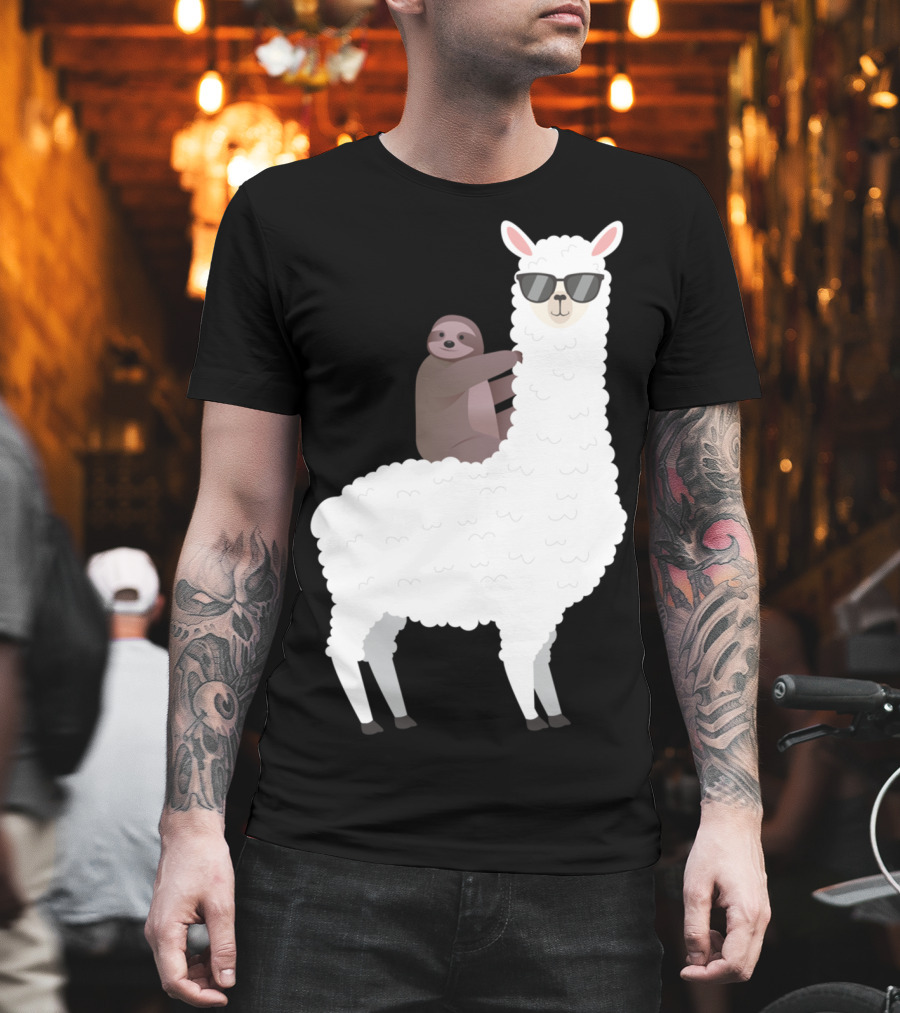Sloth Life Riding Llama Cool Sunglasses Duo T-Shirt