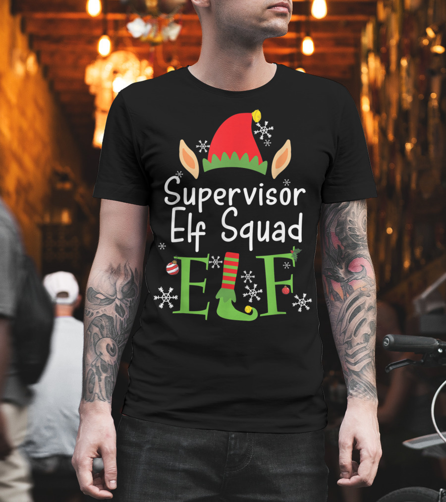 Supervisor Elf Squad Christmas Hat Snowflakes Ornaments T-Shirt