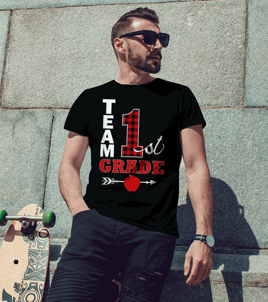 Team 1st Grade Lumberjack Plaid Teacher Arrow Apple T-Shirt