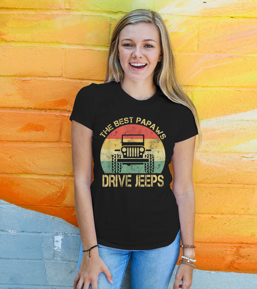 The Best Papaws Drive Jeeps Retro Striped T-Shirt
