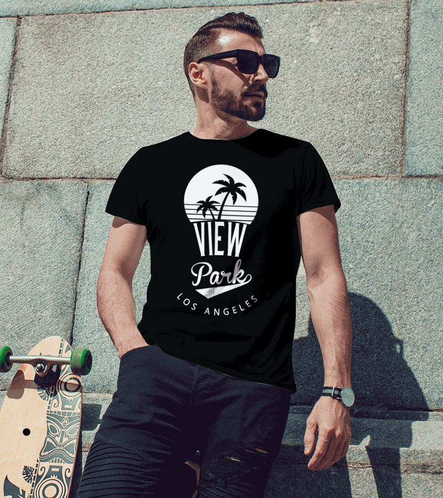 View Park Los Angeles Palm Trees Retro Sunset T-Shirt