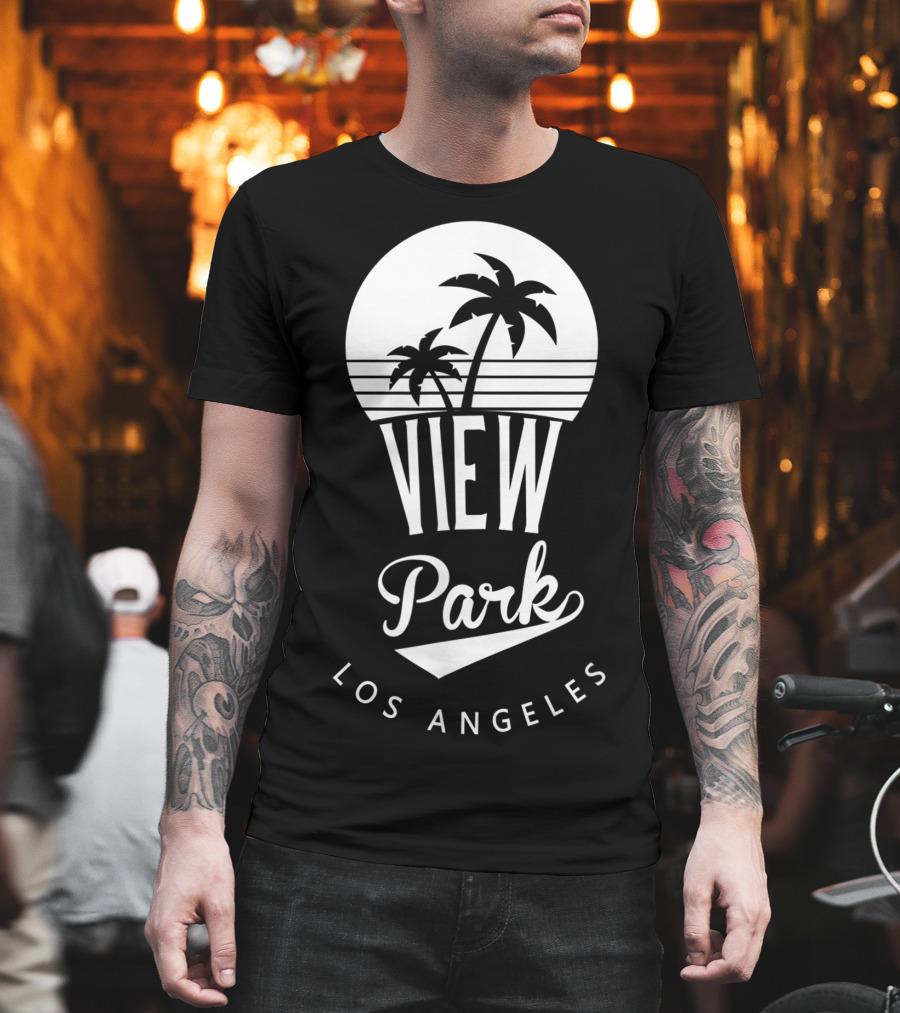 View Park Los Angeles Palm Trees Retro Sunset T-Shirt