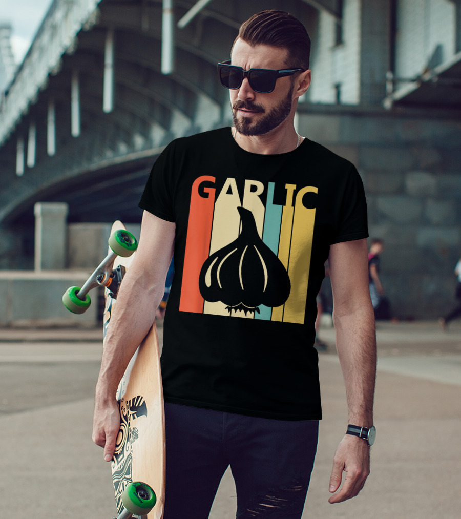 Vintage Garlic Lover Retro Stripes T-Shirt
