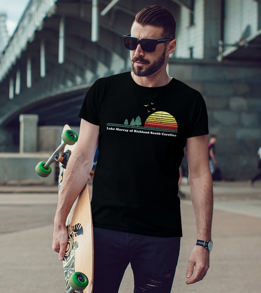 Vintage Lake Murray Of Richland South Carolina Sunset Scene With Trees And Birds T-Shirt